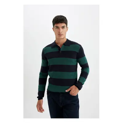 DEFACTO Standard Fit Polo Collar Striped Knitwear Sweater