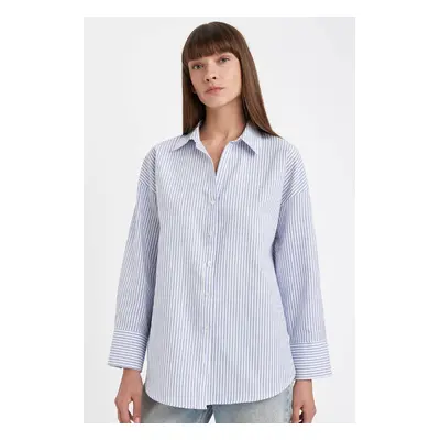 DEFACTO Oversize Shirt Collar Striped Oxford Long Sleeve Shirt