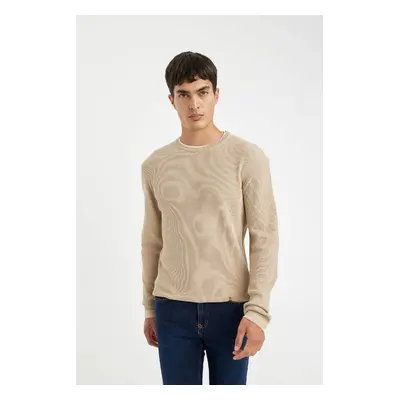 DEFACTO Relax Fit Comfortable Cut Crew Neck Collar Inside Combed Cotton Knitwear Sweater