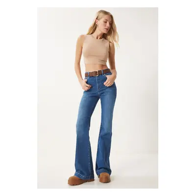 Happiness İstanbul Women's Blue Bell-bottom Denim Pants