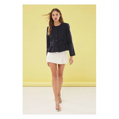 Trendyol Navy Blue Balloon Detailed Crew Neck Blazer Jacket