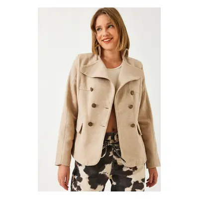 Bianco Lucci Women's Buttoned Lined Cashmere Jacket MBMS054