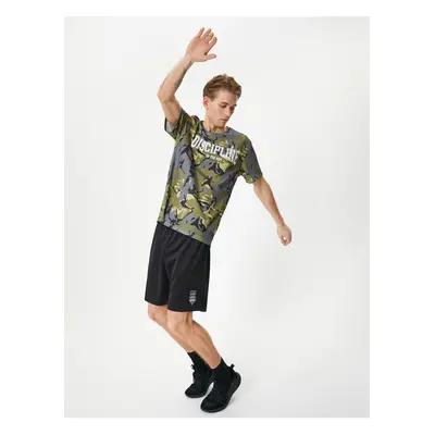 Koton Sports T-Shirt Camouflage Patterned Slogan Crew Neck Short Sleeve