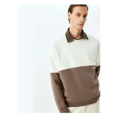 Koton Crew Neck Cotton Blend Raised Color Block Basic Minimal Printed Oversize Sweatshirt