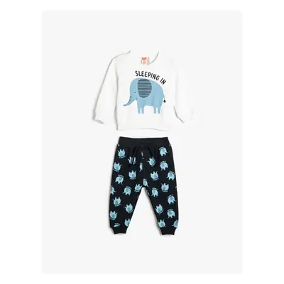 Koton Elephant Printed Cotton Long Sleeve Baby Pajama Set