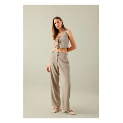 DEFACTO Straight Fit Pocket High Waist Wide Leg Long Linen Blend Trousers