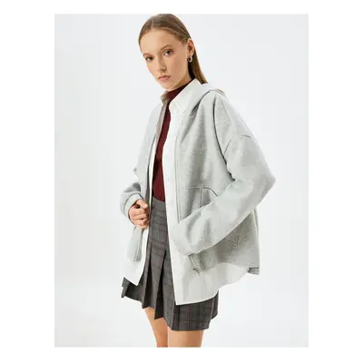 Koton Oversize Zippered Cardigan with Hood and Pocket Detail