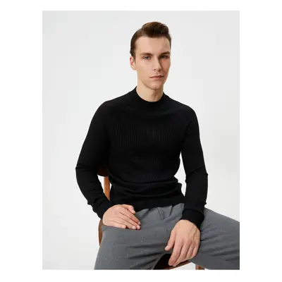 Koton Slim Fit Sweater Knitwear High Neck Raglan Sleeve Textured