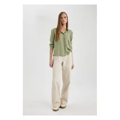 DEFACTO Gabardine Trousers Wide Leg Wide Leg Basic Plain Pocket Standard Length Normal Waist