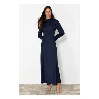 Trendyol Navy Blue Satin Woven Evening Dress