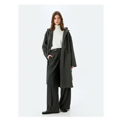 Koton Belted Hooded Long Coat with Pockets