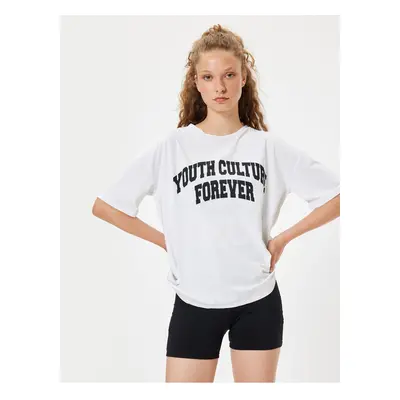 Koton Oversize Sports T-Shirt Slogan Printed Crew Neck Short Sleeve