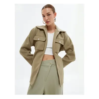 Koton Stitched Jacket with Flap Pockets, Waist Belt, Snap Closure