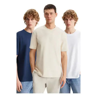 GRIMELANGE Cultivated Men's 3-Pack Thick Texture Regular 100% Organic Cotton Navy/beige/byz T-sh