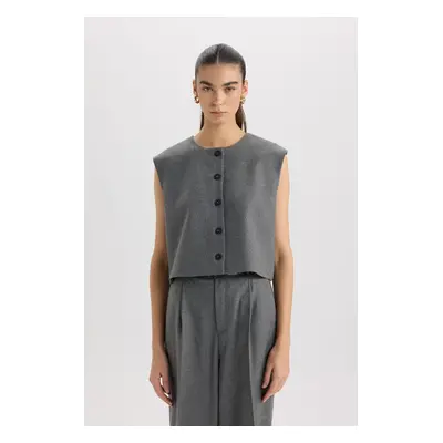 DEFACTO Crew Neck Basic Plain Buttoned Blazer Vest