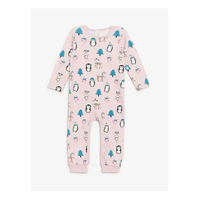 LC Waikiki Lcwk Crew Neck Long Sleeve Printed Baby Girl Jumpsuit