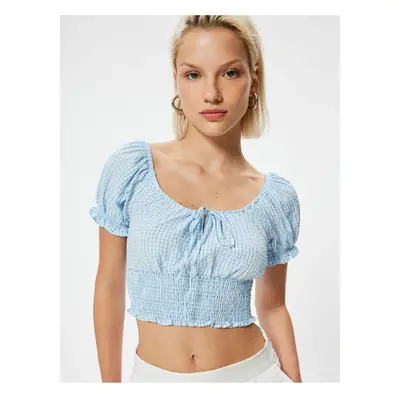 Koton Balloon Sleeve Poplin Crop Blouse Gimped Front Tie Detail