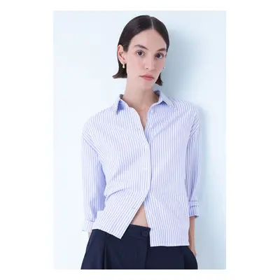 DEFACTO Oversize Wide Fit Striped Button-Down Oxford Long Sleeve Shirt