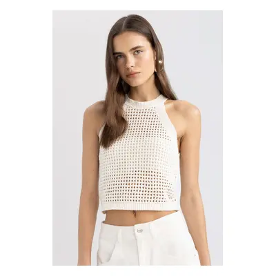 DEFACTO Crop Halter Neck Openwork Knitwear Undershirt