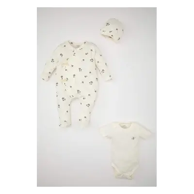 DEFACTO Baby Girl Newborn Printed Snap Romper Snap Body Hat Piece Set