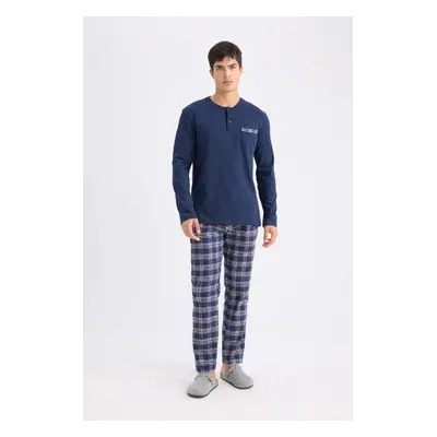 DEFACTO Regular Fit Pajama Set Crew Neck Long Sleeve Top Plaid Bottom