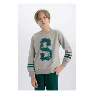 DEFACTO Boy's Crew Neck Printed Thick Sweatshirt