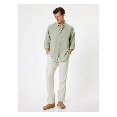 Koton Linen Trousers Chino Pocket Detail Buttoned