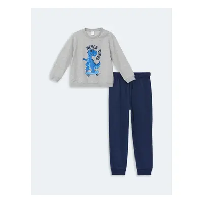 LC Waikiki Crew Neck Printed Baby Boy Sweatshirt and Tracksuit Bottom 2-Piece Set