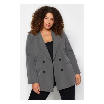 Trendyol Curve Grey Double Breasted Lined Plus Size Blazer Jacket