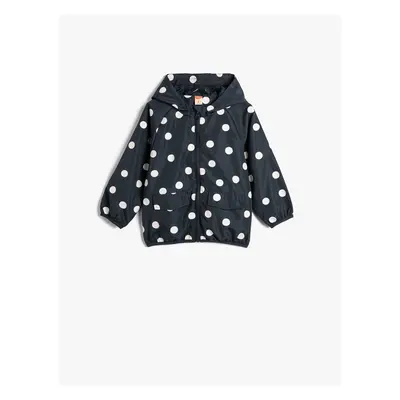 Koton Polka Dot Hooded Coat with Pocket Detail, Cotton Lined that Changes Color in Water