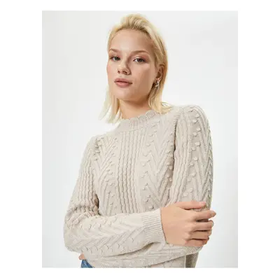 Koton Long Sleeve Light Stand Collar Textured Knitwear Sweater