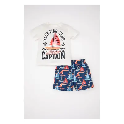 DEFACTO Baby Boy 2-Piece Set Sea Printed Short Sleeve T-Shirt Top Elastic Waist Shorts