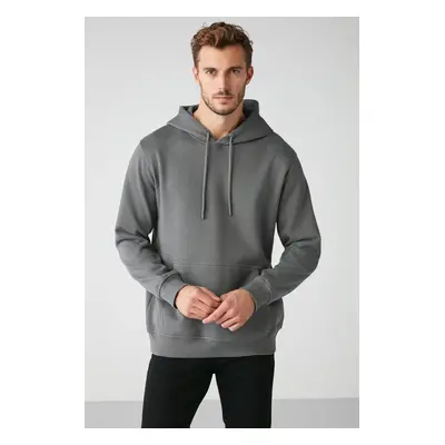 GRIMELANGE Jorge Men's Soft Hooded Organic Cotton Kangaroo Pocket Regular Dark Grey Sweatshirt