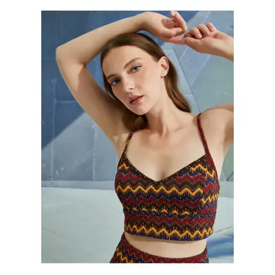 Koton Ethnic Patterned V-Neck Slim Strap Crop Top