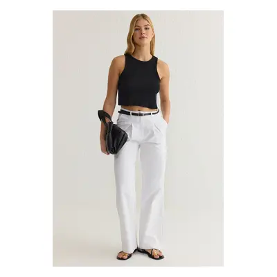 Trendyol Balloon Pattern Cotton Woven Trousers with White Belt