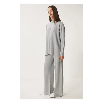 Happiness İstanbul Women's Light Gray Stylish Knitwear Sweater Trousers Set