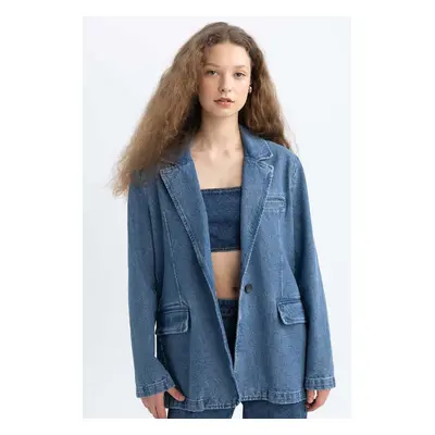 DEFACTO Oversize Wide Mold Buttoned Jean Blazer Jacket