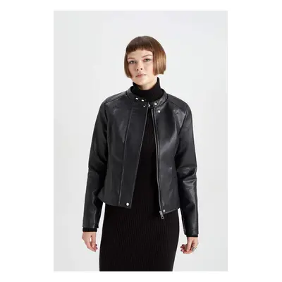 DEFACTO Water Repellent Faux Leather Biker Jacket