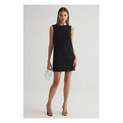 Trendyol Black Shiny Stone Printed Super Mini Dress