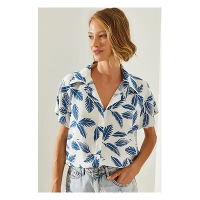 Bianco Lucci Women's Floral Patterned Short Sleeve Viscose Shirt