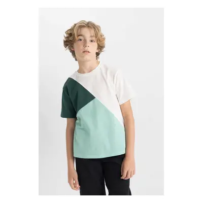 DEFACTO Boy's Crew Neck Color Block Pique Short Sleeve T-Shirt