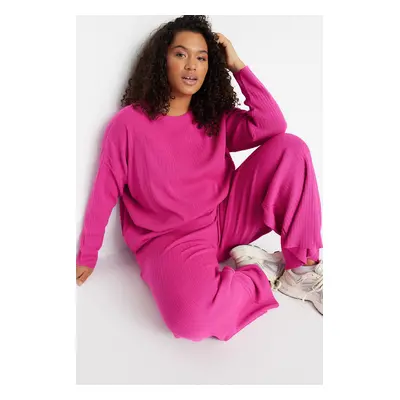 Trendyol Curve Fuchsia Ribbed Crew Neck Knitwear Sweater Trousers Set