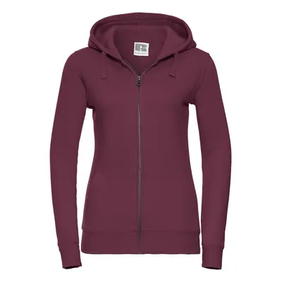 Burgundy women's sweatshirt with hood and zipper Authentic Russell