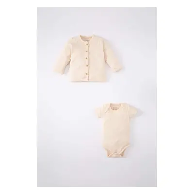 DEFACTO Baby Girl Cotton Cardigan Snap Body Piece Set