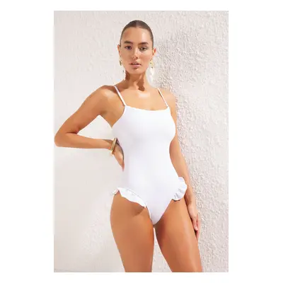 Trendyol White*001 Plain Round Strap Swimsuit