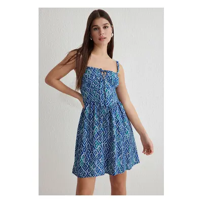 Trendyol Blue Geometric Mini Woven Dress with Open Waist Skirt