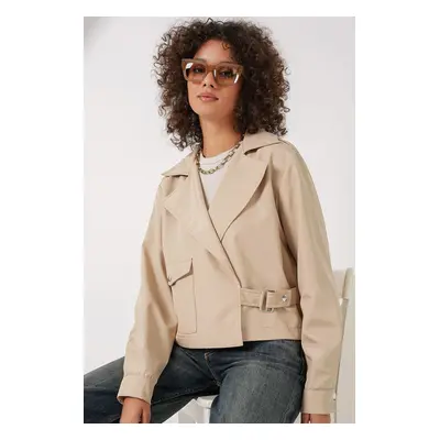 Bigdart Double Breasted Short Trench Coat - Beige