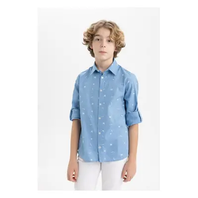 DEFACTO Boy Polo Collar Patterned Long Sleeve Shirt