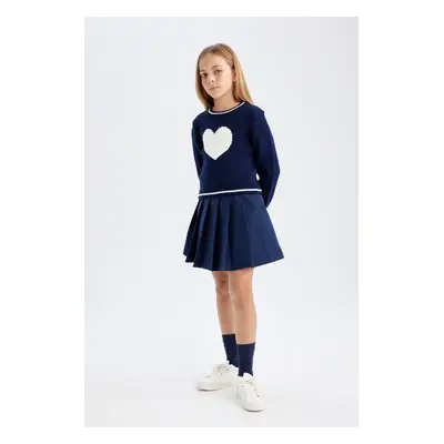 DEFACTO Girl Navy Blue Pleated Waist Detailed Gabardine Skirt