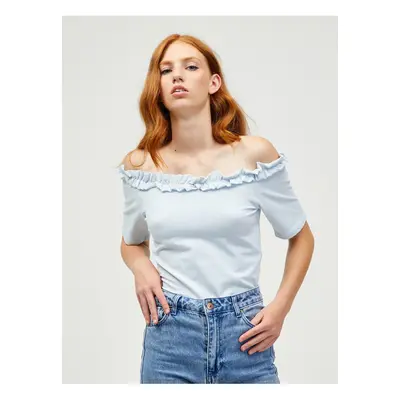 Světle modrý crop top s odhalenými rameny Pieces Leah - Dámské